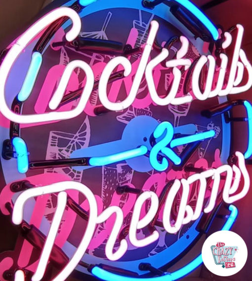 Détail éclairé de l'affiche Neon Cocktails and Dreams