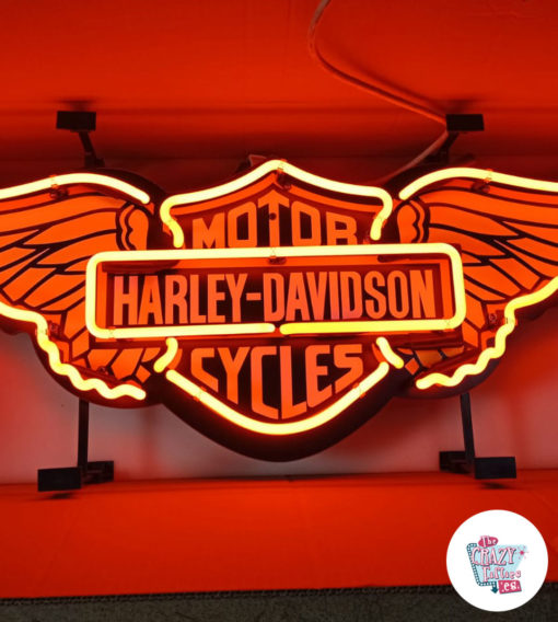 Неоновый оранжевый знак Harley Davidson Wings