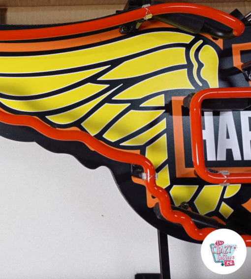 Insegna al neon di Harley Davidson Wings arancione