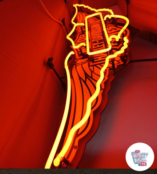 Insegna al neon di Harley Davidson Wings arancione