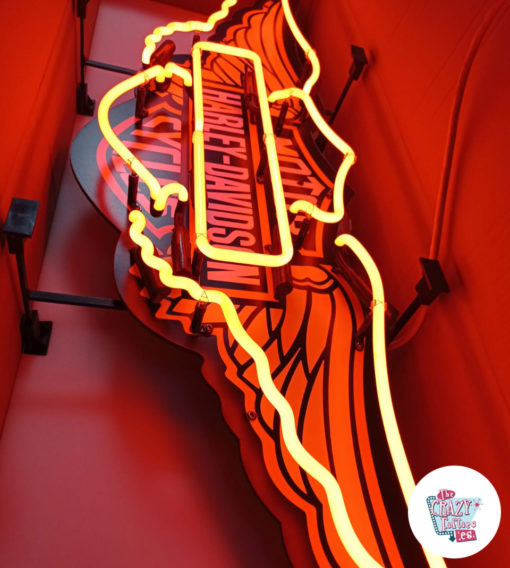 Insegna al neon di Harley Davidson Wings arancione