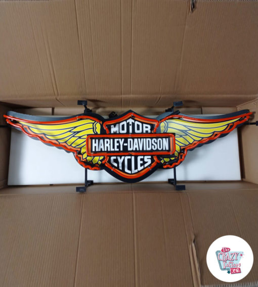 Insegna al neon di Harley Davidson Wings arancione