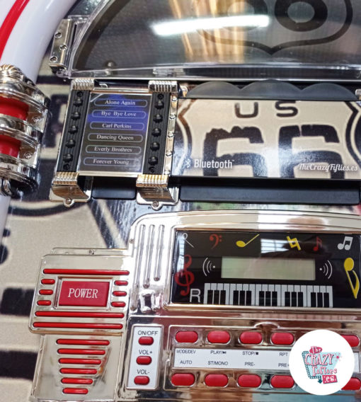 Jukebox Neon Bluetooth Route 66 Vintage detaljer