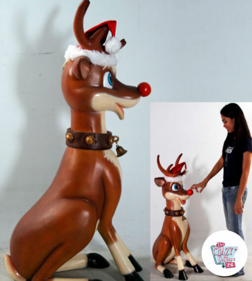 Figura Decoração de Natal Rena Rudolf Sentado 1 metro