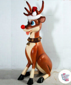 Figure Decoration Christmas Reindeer Rudolf Sitting side