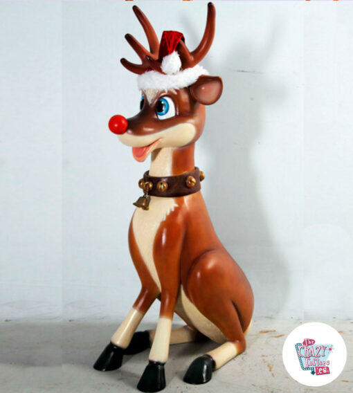 Figure Decoration Christmas Reindeer Rudolf Sitting side
