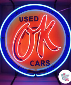 Neon OK Used Cars on Sign