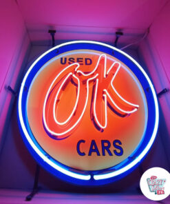 Cartel Neon OK Used Cars encendido