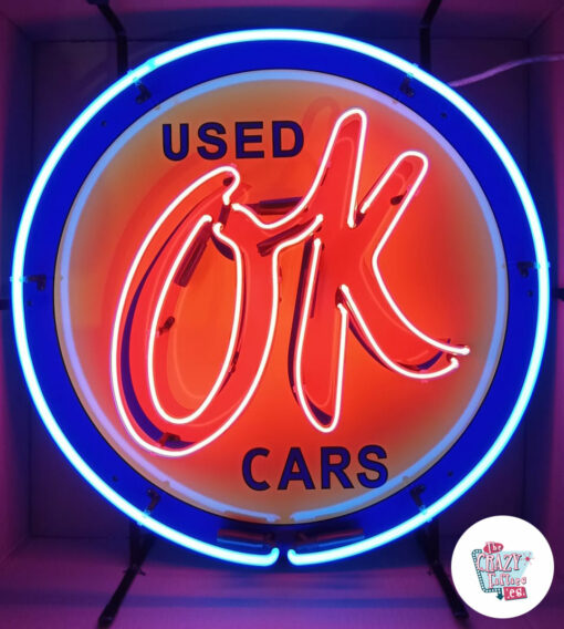 Neon OK Used Cars on Sign