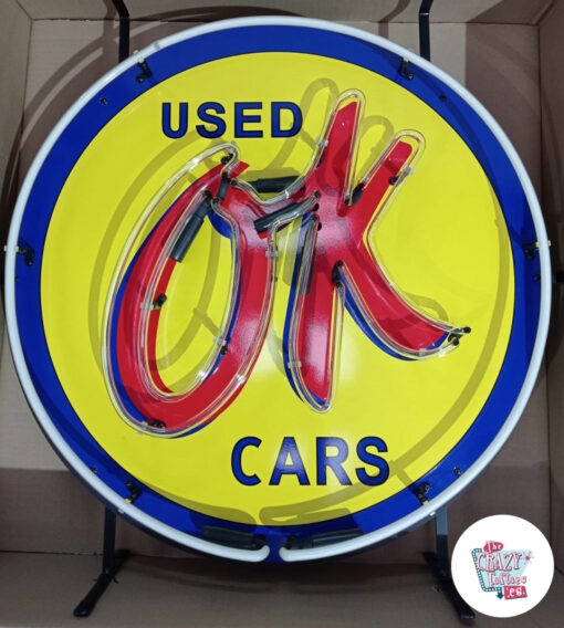 Neon OK Used Cars poster off