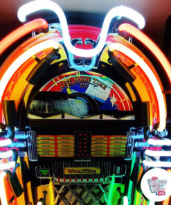 Neon Wurlitzer Jukebox-Poster mit beleuchtetem Detail