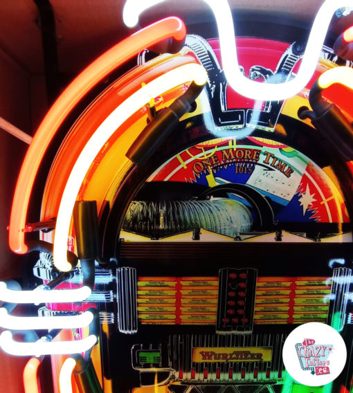 Affiche Neon Wurlitzer Jukebox éclairée en détail