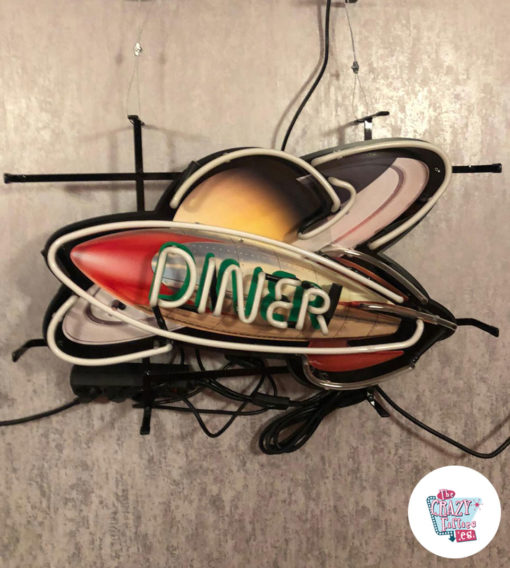 Neon Diner Rocket Space poster spento