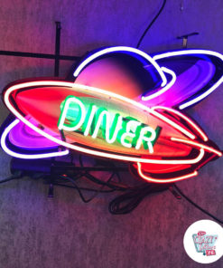 Espace Neon Diner Rocket Sign On