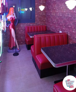 Retro American Diner Simple 2-Seater Red Bench (showroom)