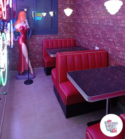 Banco vermelho de 2 lugares simples retro American Diner (showroom)