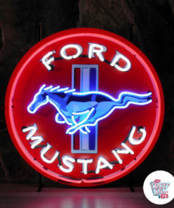 Affisch Neon Ford Mustang blå