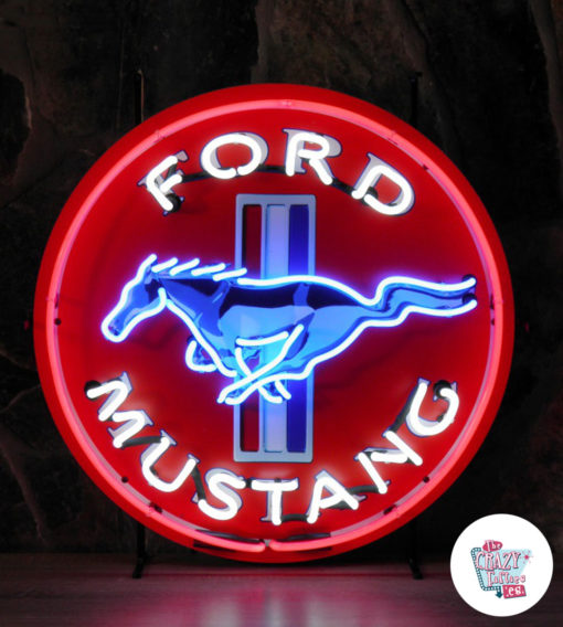 Poster Neon Ford Mustang mavi