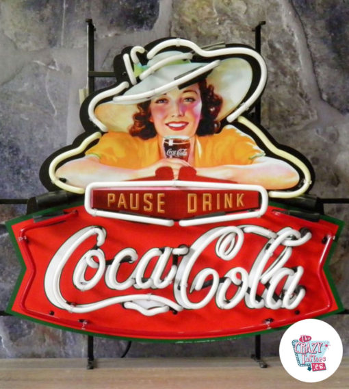 Cartel Neon Coca-Cola Pause Drink apagado de pie