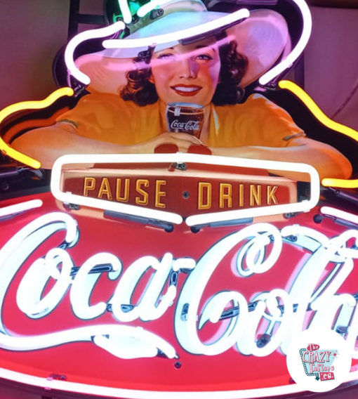 Plakat Neon Coca-Cola Pause Drikk detalj på