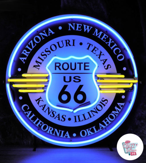 Neon Route 66 All States on Sign