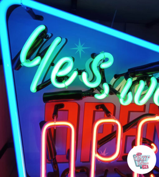 Neon sign Yes we're open detail