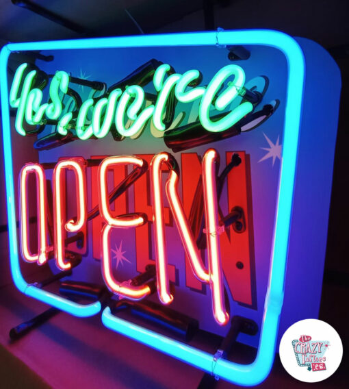 Cartel Neon Yes we're open izquierda