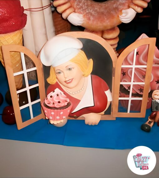 Figura Decoración Mujer con Cupcacke ventana