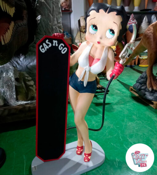 Figura Decoracion Betty Boop con Pizarra y Manguera de Gas Station