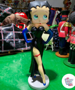 فستان أسود على شكل شخصية Betty Boop Pinup على نطاق الحياة مع قفازات زرقاء