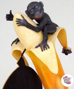 Figura Decoração macaco com banana e ardósia