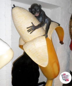 Figura Decoração macaco com banana e ardósia