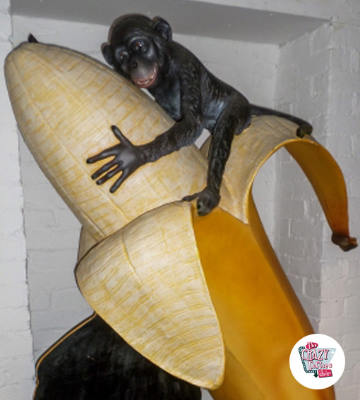 Figur Dekor Monkey med banan og skifer