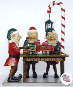 Figura Decoração Elfos de Natal Papai Noel Trabalhando