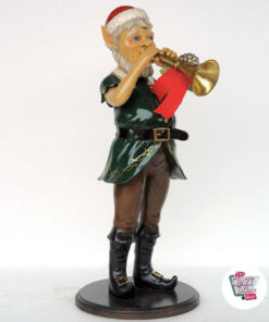 Figura Decoração Elfo Natal com trombeta