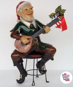 Figura Decoração Elfo de Natal sentado com guitarra