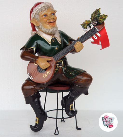 Figure Decoration Christmas Elf Sitting with Guitar