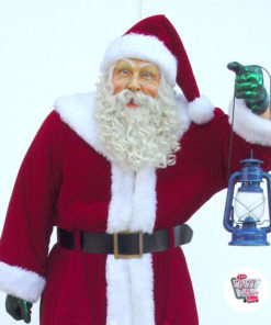 Figure Décoration de Noël Père Noël avec vêtements réels et lanterne