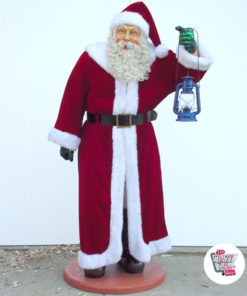 Figure Christmas Decoration Santa Claus With Real Clothes and Lantern