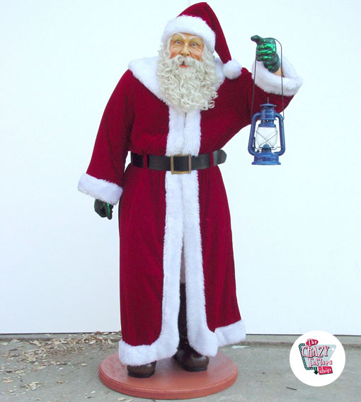 Figure Christmas Decoration Santa Claus With Real Clothes and Lantern