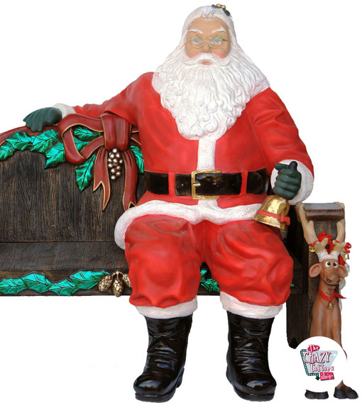 Figure Decoration Christmas Santa Claus Sitting on Bench
