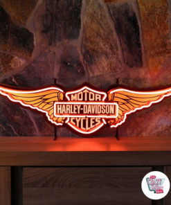 Orange Zeichen der Neon Harley Davidson Wings